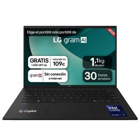 Portátil LG Gram 14ZD90T-G AX88B Intel Core Ultra 7-255H/ 32GB/ 1TB SSD/ 14"/ Sin Sistema Operativo