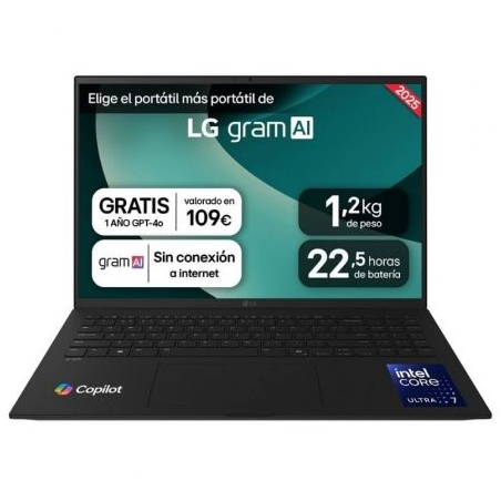 Portátil LG Gram 16ZD90T-G AX88B Intel Core Ultra 7-255H/ 32GB/ 1TB SSD/ 16"/ Sin Sistema Operativo
