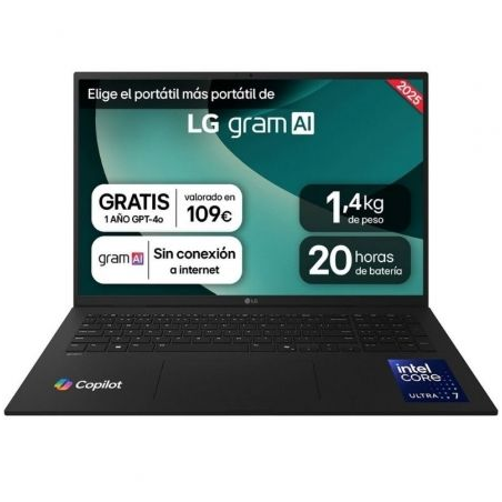 Portátil LG Gram 17ZD90T-G.AX88B Intel Core Ultra 7-255H 32GB/ 1TB SSD/ 17"/ Sin Sistema Operativo