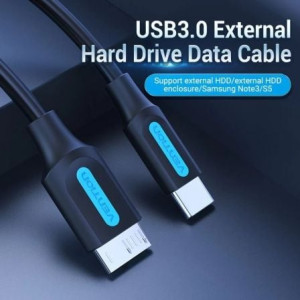 CABLE VENTION MICROUSB MACHO A USB TIPO-C MACHO 50 CM NEGRO